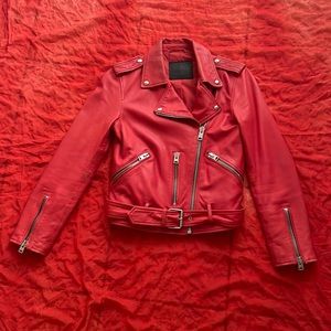 All Saints Woman red lamb leather biker jacket